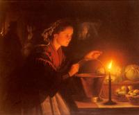 Petrus Van Schendel - A Market Scene By Candlelight